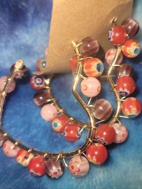 Italian Hoop Earrings with Millefiori Beads